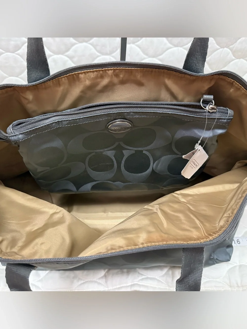 Coach Getaway Silver/Gray Signature Nylon Packable Weekender with Matching Pouch